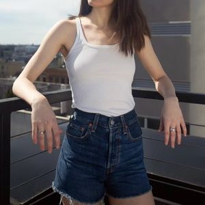 Dark Wash Ribcage Shorts